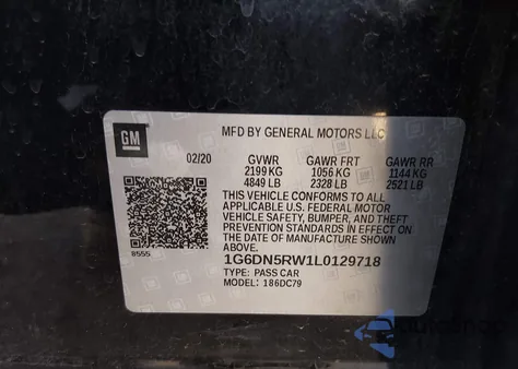 2020 Cadillac Ct5 Premium Luxury z USA, uszkodzony, nr VIN 1G6DN5RW1L0129718